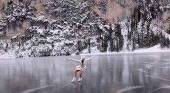 Ilaria Dentella skates on Alaska's frozen Eklutna Lake and the video is mesmerizing viewers