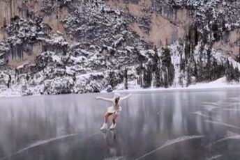 Ilaria Dentella skates on Alaska's frozen Eklutna Lake and the video is mesmerizing viewers