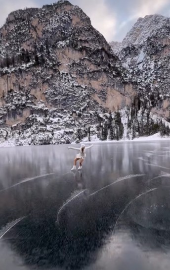 Ilaria Dentella skates on Alaska's frozen Eklutna Lake and the video is mesmerizing viewers